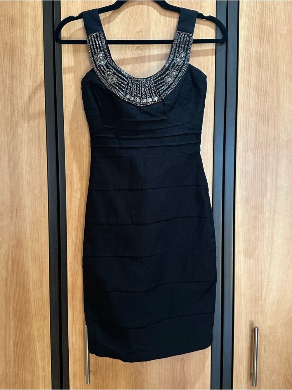 Black Embellished Neck Sheath Dress